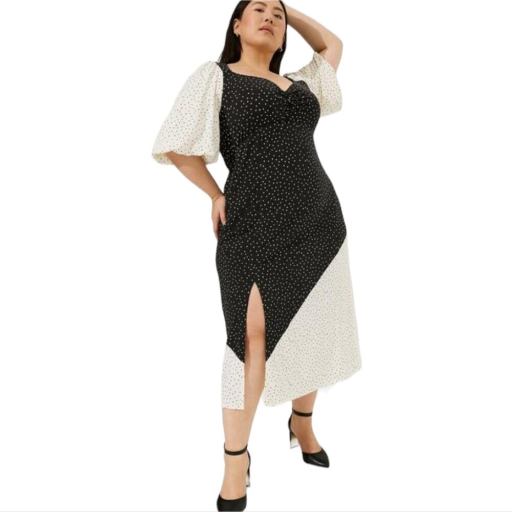 TORRID Dot Print Maxi Studio Knit Mix Print Puff Sleeve Dress Plus Size 2X New